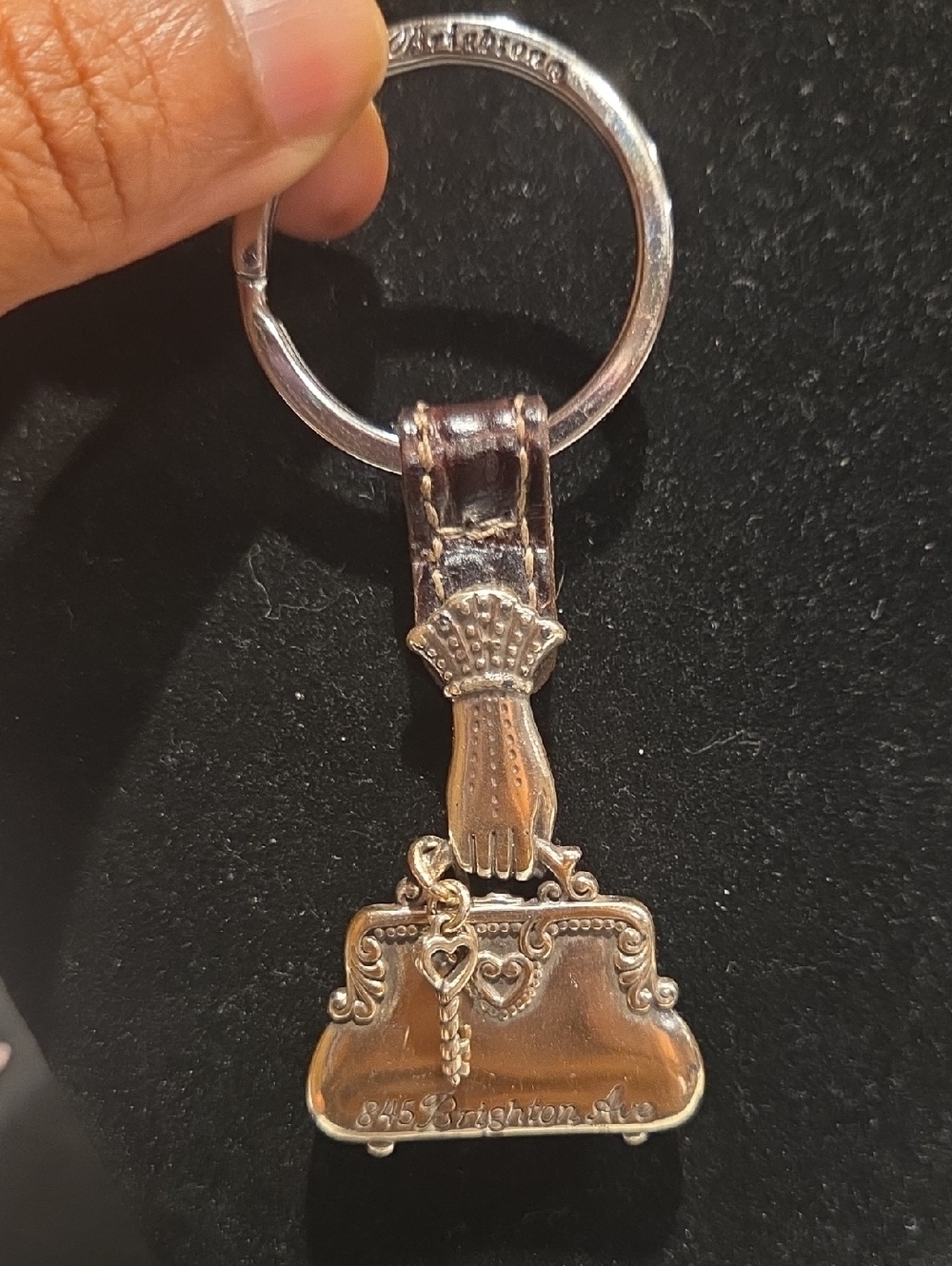 Brighton Silver-Tone Hand & Purse Keyring with Brown Strap